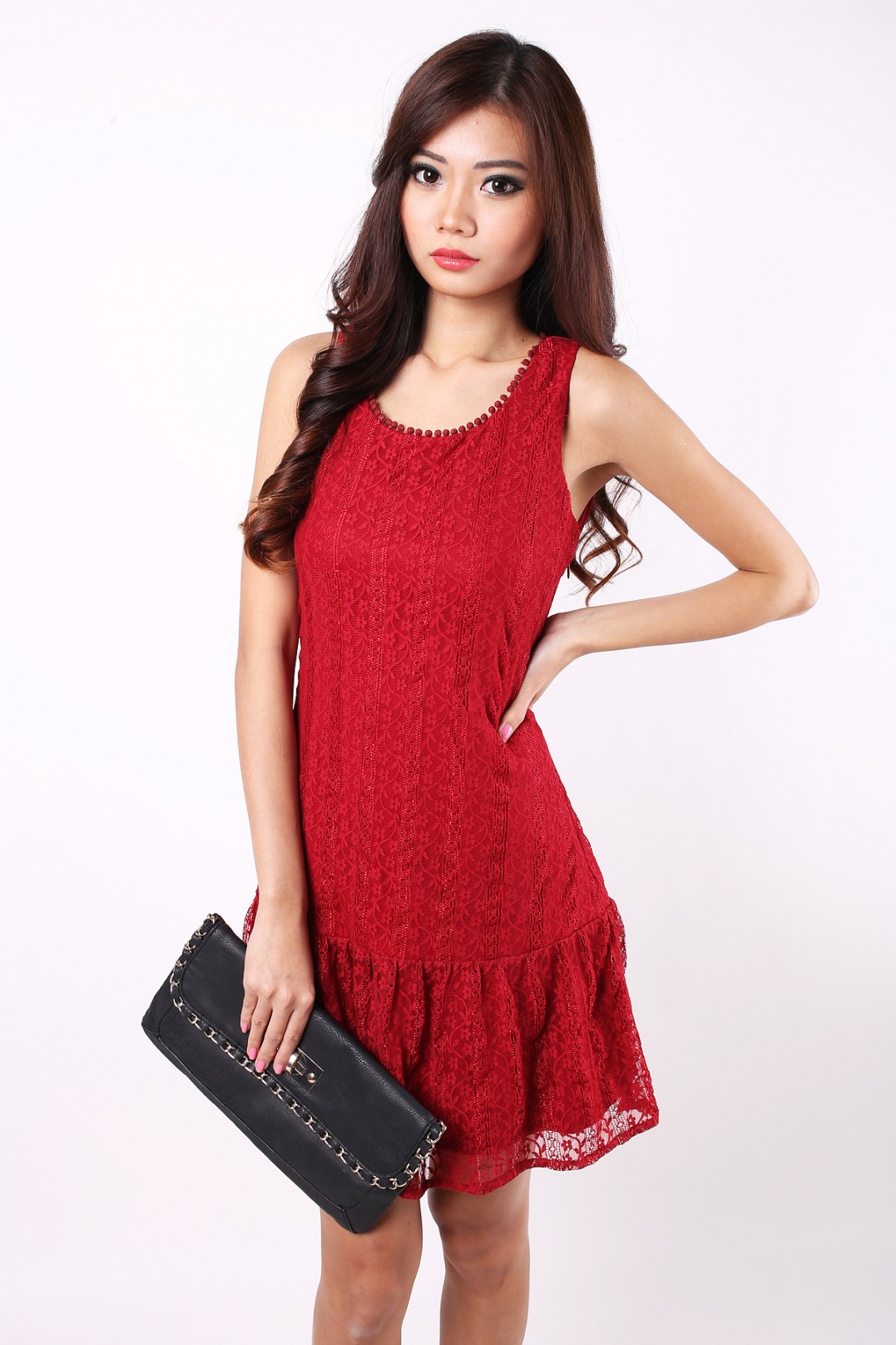Paxton Lace Dress in Deep Red