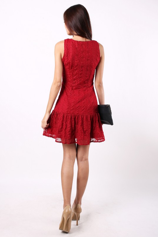 Paxton Lace Dress in Deep Red