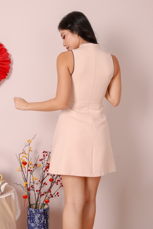 RESTOCK Marbella Colourblock Cheongsam In Nude Pink