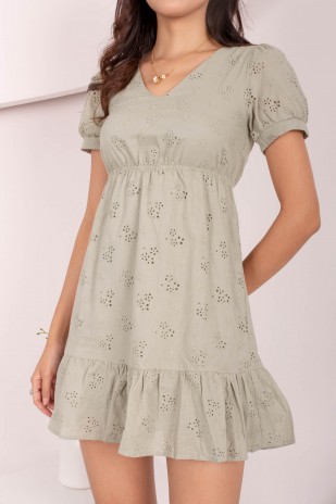 Violette Eyelet Dress in Sage (MY)