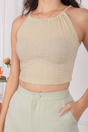 Yanni Tie-Back Halter Knit Top in Cream (MY)