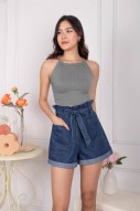 Yanni Tie-Back Halter Knit Top in Gunmetal (MY)