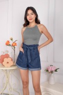 Yanni Tie-Back Halter Knit Top in Gunmetal (MY)