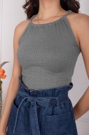 Yanni Tie-Back Halter Knit Top in Gunmetal (MY)