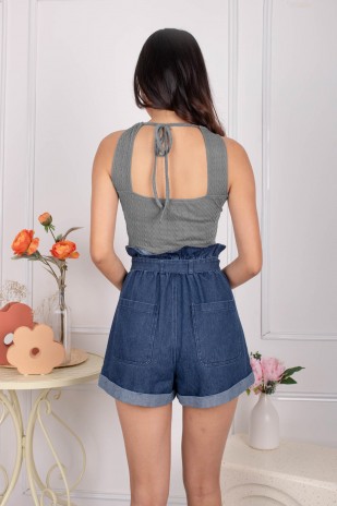 Yanni Tie-Back Halter Knit Top in Gunmetal (MY)