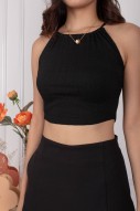 Yanni Tie-Back Halter Knit Top in Black (MY)