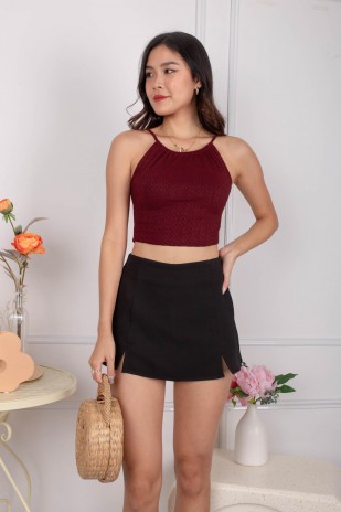 Yanni Tie-Back Halter Knit Top in Wine (MY)