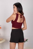 Yanni Tie-Back Halter Knit Top in Wine (MY)