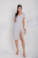 Faunia Floral Puff Slit Dress in Blue (MY)