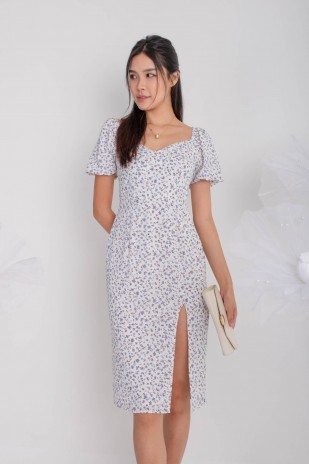 Faunia Floral Puff Slit Dress in Blue (MY)