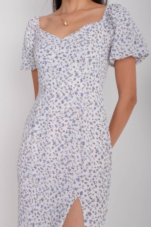 Faunia Floral Puff Slit Dress in Blue (MY)