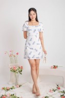 Jadiel Floral Embroidered Puff Dress in Blue (MY)