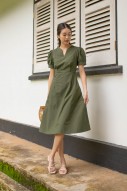 Massie Sleeved Midi Dress in Olive (MY)