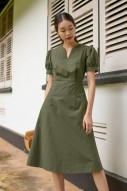 Massie Sleeved Midi Dress in Olive (MY)