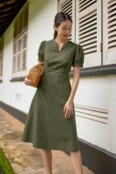 Massie Sleeved Midi Dress in Olive (MY)