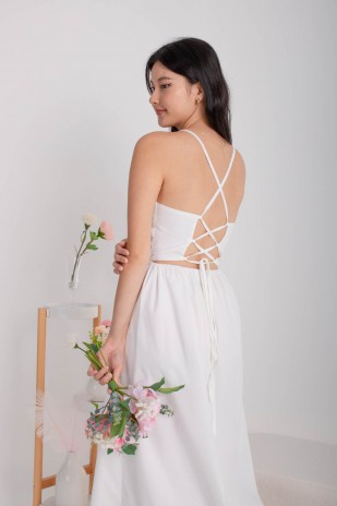 Heidine Halter Lace-Up Maxi in White (MY)