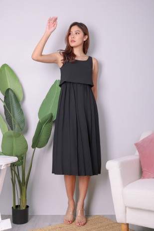 Yeni Pleat Overlay Dress in Black (MY)