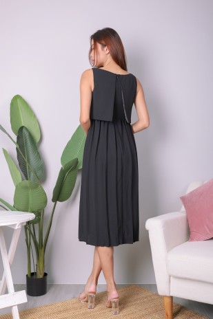 Yeni Pleat Overlay Dress in Black (MY)