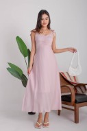 Lenora Tie-Straps Ruched Maxi Dress in Blush (MY)