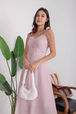 Lenora Tie-Straps Ruched Maxi Dress in Blush (MY)