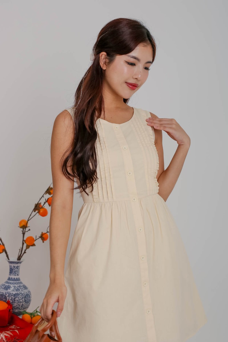 Delightful Ruffle Button Dress in Apricot (MY)