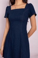 RESTOCK3: Kiki Square Neck Denim Dress in Dark-Wash