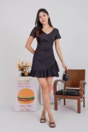 Charmaine Ruffle Wrap Dress in Black (MY)