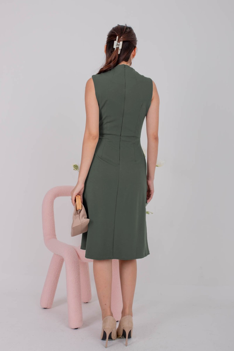 Leland Zip Front Midi Dress in Olive (MY)