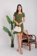 Evander Square-Neck Panel Dress in Olive (MY)