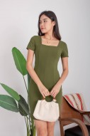 Evander Square-Neck Panel Dress in Olive (MY)