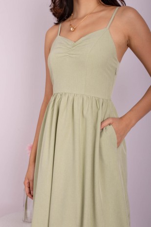 Zariah Ruched Babydoll Dress in Pear Green (MY)