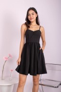 Zariah Ruched Babydoll Dress in Black (MY)