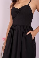 Zariah Ruched Babydoll Dress in Black (MY)