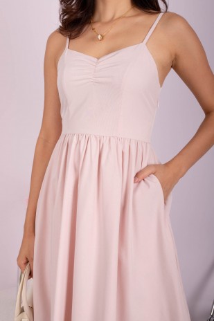 Zariah Ruched Babydoll Dress in Blush Pink (MY)