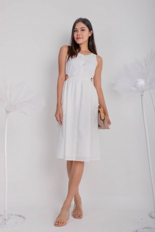 Annsel Cut-Out Button Maxi Dress in White (MY)