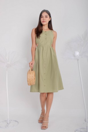 Annsel Cut-Out Button Maxi Dress in Artichoke (MY)