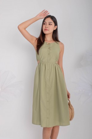 Annsel Cut-Out Button Maxi Dress in Artichoke (MY)