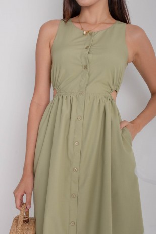 Annsel Cut-Out Button Maxi Dress in Artichoke (MY)