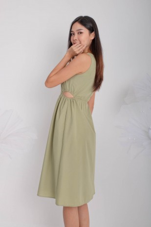 Annsel Cut-Out Button Maxi Dress in Artichoke (MY)