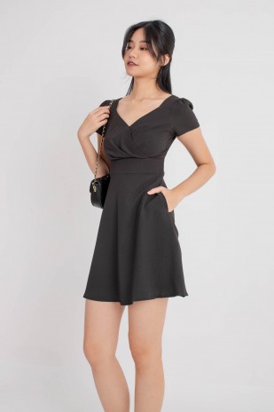 Carline Textured Wrap Dress in Black (MY)