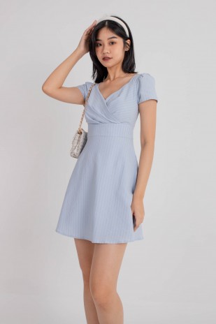 Carline Textured Wrap Dress in Blue (MY)