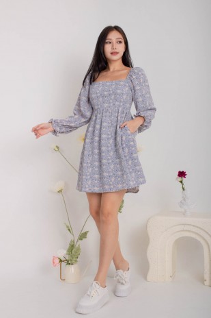 Darian Off-Shoulder Floral Dress in Blue (MY)