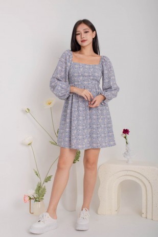 Darian Off-Shoulder Floral Dress in Blue (MY)