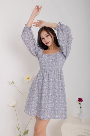 Darian Off-Shoulder Floral Dress in Blue (MY)