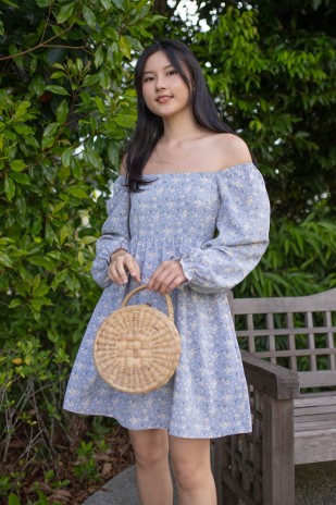 Darian Off-Shoulder Floral Dress in Blue (MY)