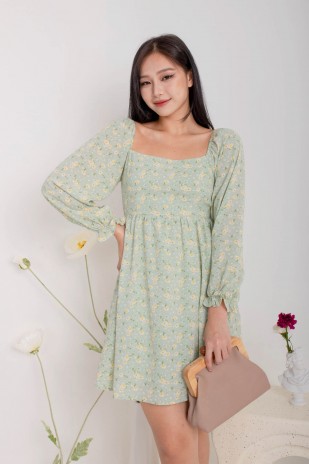 Darian Off-Shoulder Floral Dress in Sage (MY)