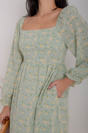 Darian Off-Shoulder Floral Dress in Sage (MY)