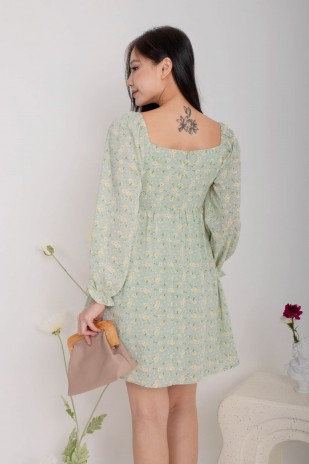 Darian Off-Shoulder Floral Dress in Sage (MY)