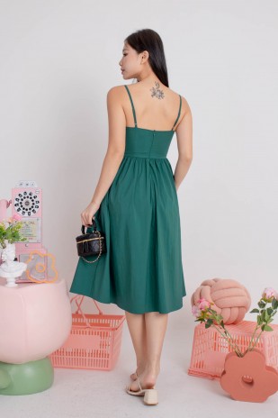 Arbella Ruched Flare Midi Dress in Teal (MY)