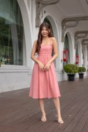 Arbella Ruched Flare Midi Dress in Rose (MY)